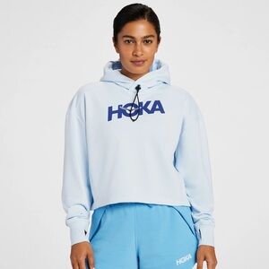 Hoka One One Women’s Pullover Hoodie Sweatshirt Crop Thumbholes in Blue S